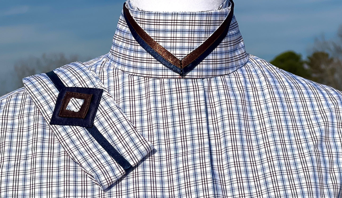 Boo Yah Hunt Shirt with Thick Navy Stripe and Brown/Navy V Collars - Size 36