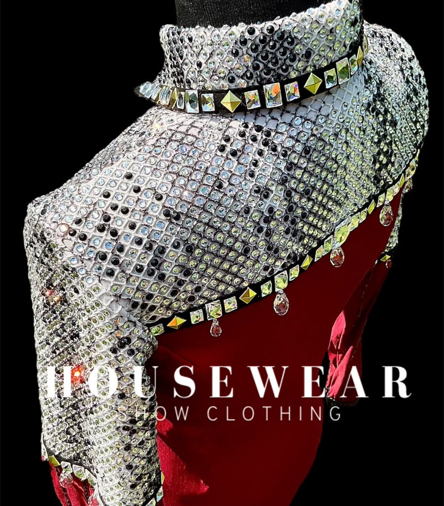 Housewear Deep Red, Black & White Print w/ Gold - Medium/Large