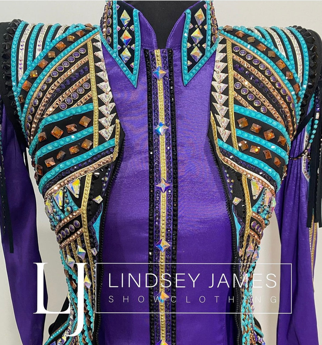 Lindsey James Show Clothing Black, Purple, Turquoise & Gold Vest + Day Shirt - Small