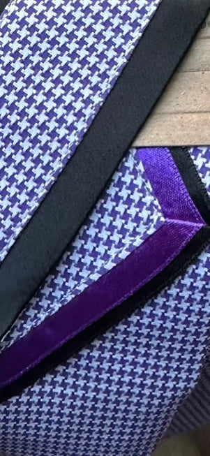 Purple & White Houndstooth: Black thick Piping & Black/Purple V Collars - Size 36