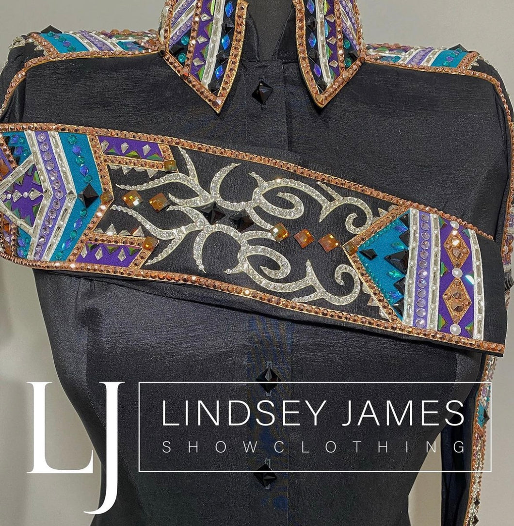 Lindsey James Show Clothing Black, Rose Gold, Purple Full Sleeve Day Shirt - Medium/Large