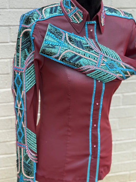 Unbridled Couture Day Shirt with Bright Merlot Shimmer Base - Medium