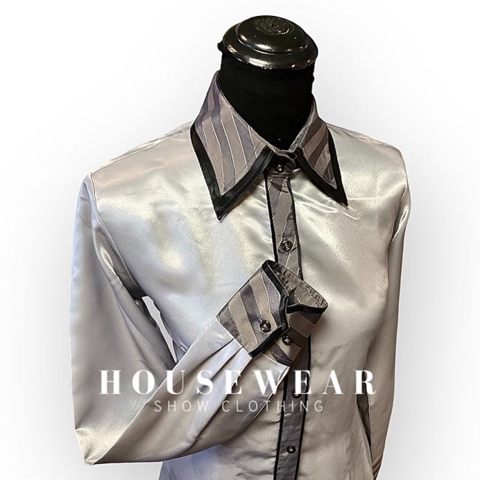 HouseWear Tailored Collection Silvery Grey Satin with Black - Medium