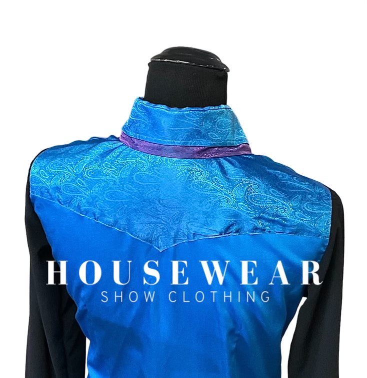 HouseWear Tailored Collection Blue & Purple Yoke w/ Black Sheer Sleeves - Medium