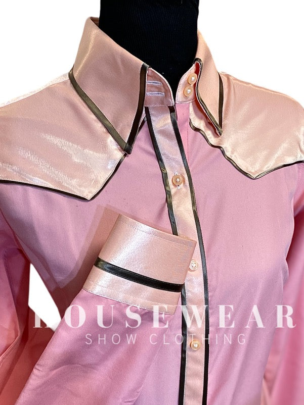 HouseWear Tailored Collection Satin Pale Pink & Brown w/Yoke - Large