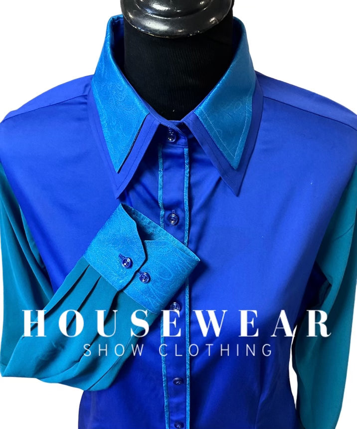 HouseWear Tailored Collection Royal Blue & Teal Sheer Sleeves- Large
