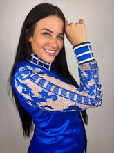 Load image into Gallery viewer, Unbridled Couture Royal Blue with Nude Sheer Sleeve - Medium
