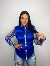Load image into Gallery viewer, Unbridled Couture Royal Blue with Nude Sheer Sleeve - Medium
