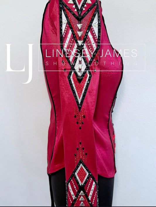 Lindsey James Red, Black & White - Unique Sleeve Design - Small