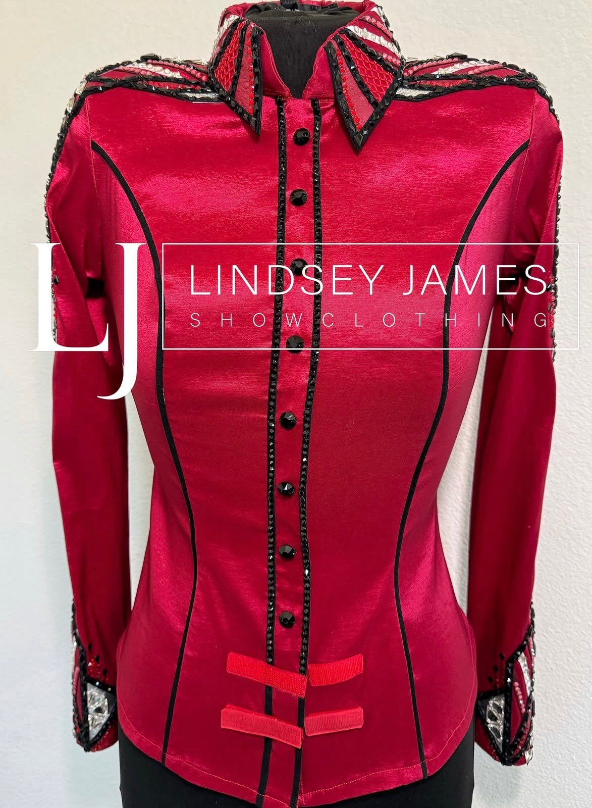 Lindsey James Red, Black & White - Unique Sleeve Design - Small