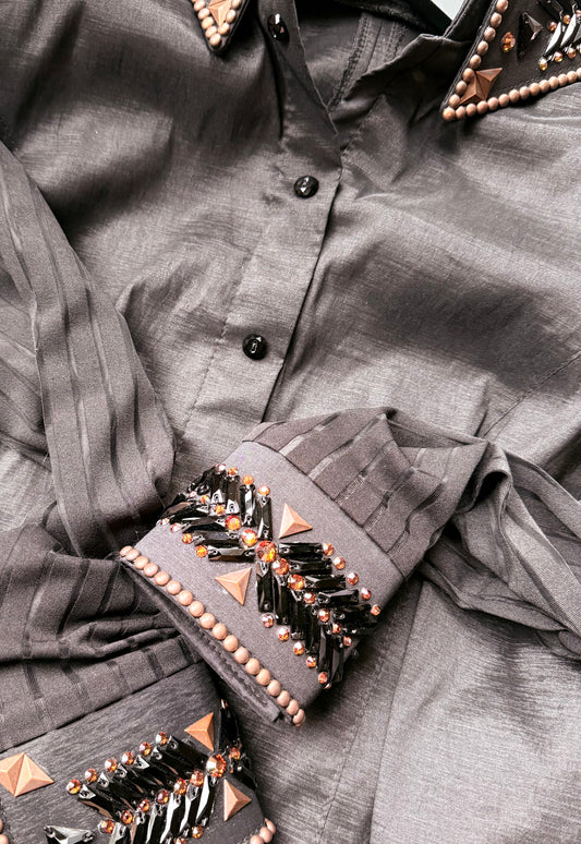 Kevin Garcia Originals Black w/ Copper Details and Sheer Sleeves - Apx 12/14