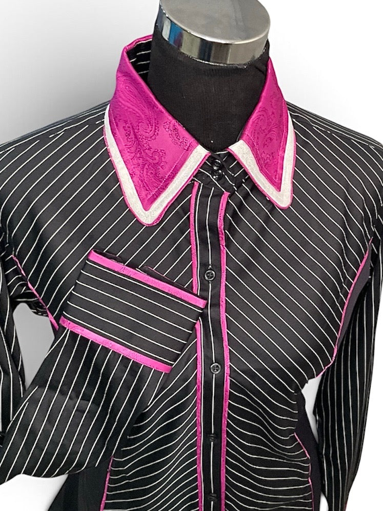 HouseWear Tailored Collection Black/White Stripe w/ Pink - X - Large