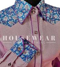 Load image into Gallery viewer, HouseWear Tailored Collection Light Purple &amp; Blue Paisley Yoke Shirt - Small
