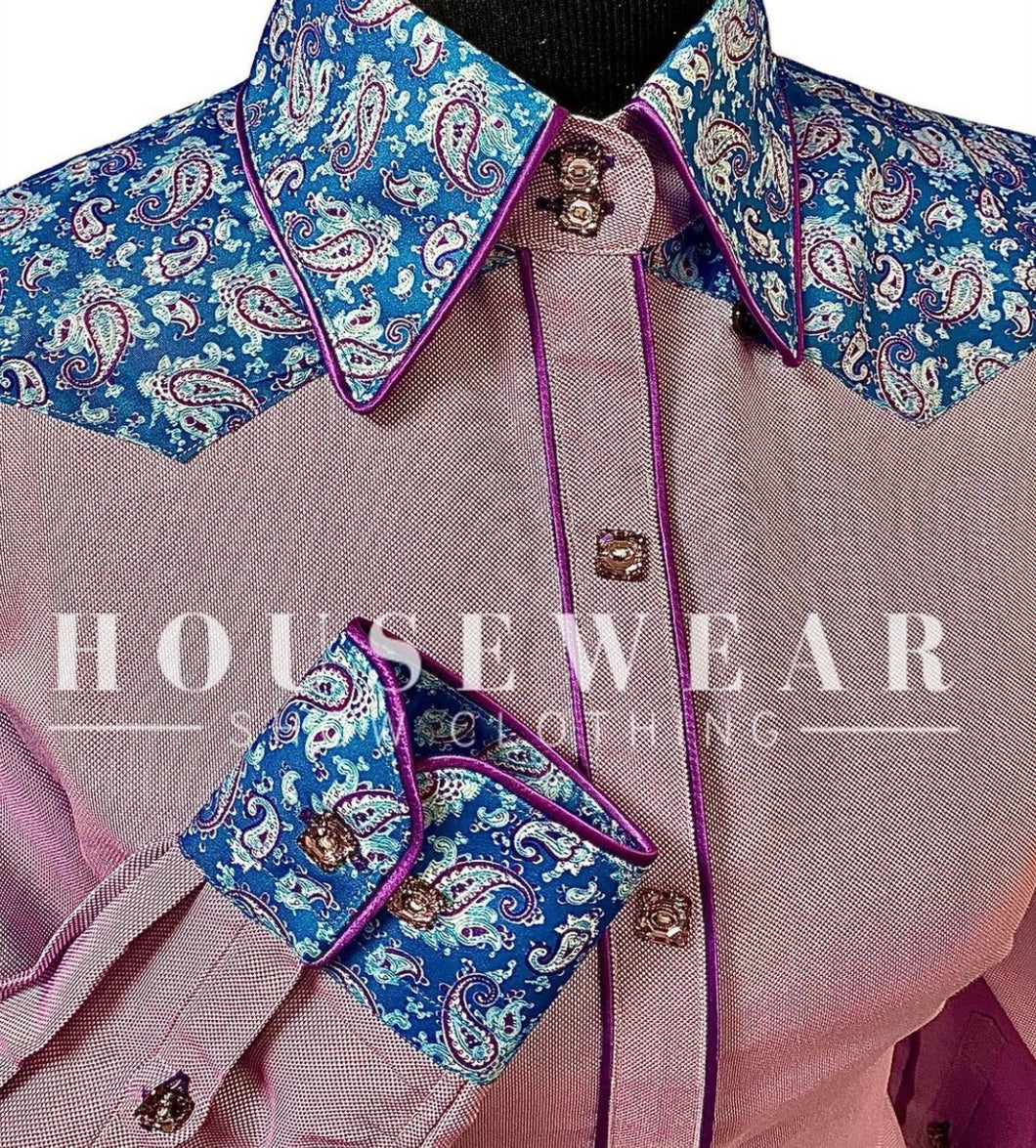 HouseWear Tailored Collection Light Purple & Blue Paisley Yoke Shirt - Small