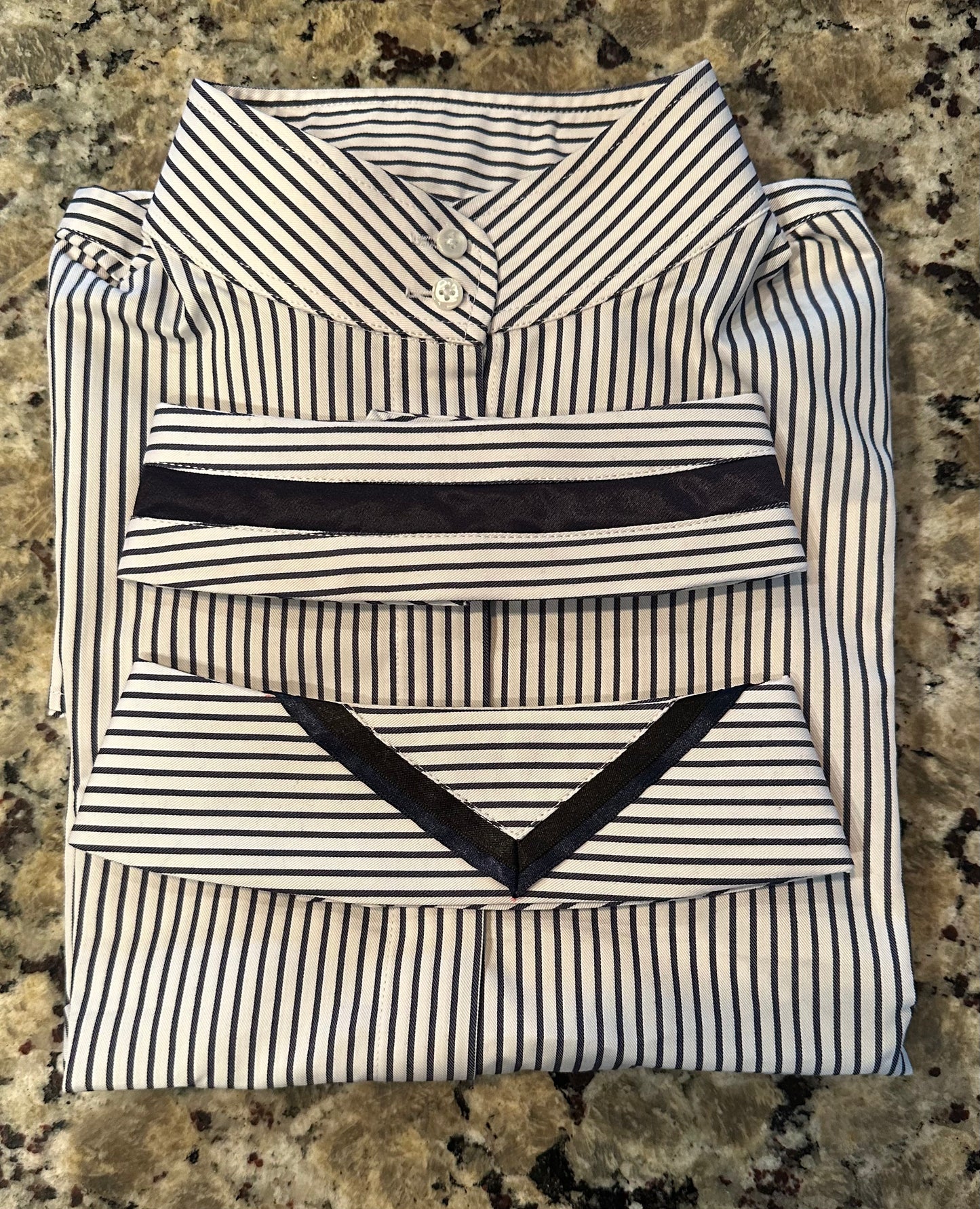 Boo Yah Hunt Shirt with Thick Navy Stripe and Navy/Silver V Collars - Size 36