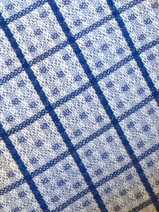 Boo Yah Light Blue Square Print with Navy V and Navy Thick Piping Collars - Size 34