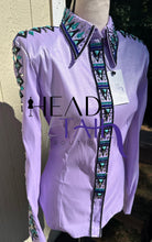 Load image into Gallery viewer, Sarah Longworth Lilac &amp; Turquoise Full Sleeve Day Shirt - Medium
