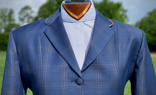 Boo Yah Navy Plaid w/ Double Navy/Gold Piping & Navy Velvet - Size 10