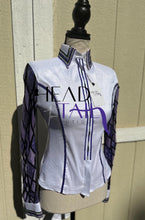 Load image into Gallery viewer, All That White &amp; Purple w/ Sheer Sleeve Day Shirt - Youth Large/ Adult X-Small
