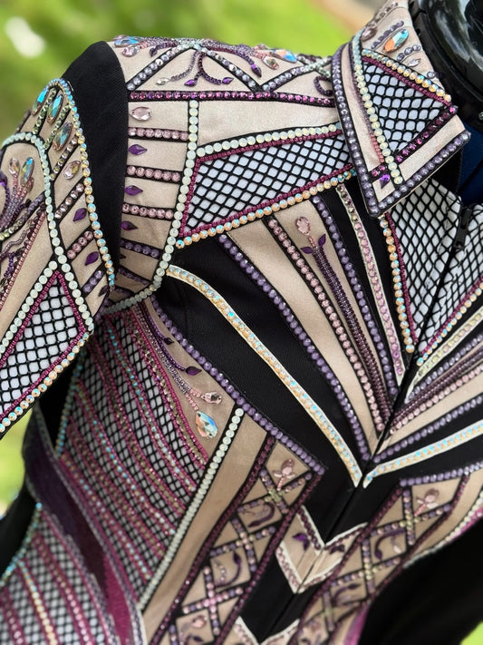Unbridled Couture Purples, Champagne & Black Showmanship Jacket - Medium