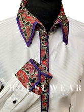 Load image into Gallery viewer, HouseWear Tailored Collection White w/ Orange &amp; Purple Print  - Medium
