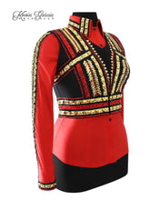 Load image into Gallery viewer, Kevin Garcia Originals Red, Black &amp; Gold Full Sleeve Day Shirt &amp; Bolero - Size 8
