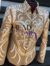 Load image into Gallery viewer, Unbridled Couture Tan &amp; Champagne Showmanship Jacket + Pants - Medium/Large
