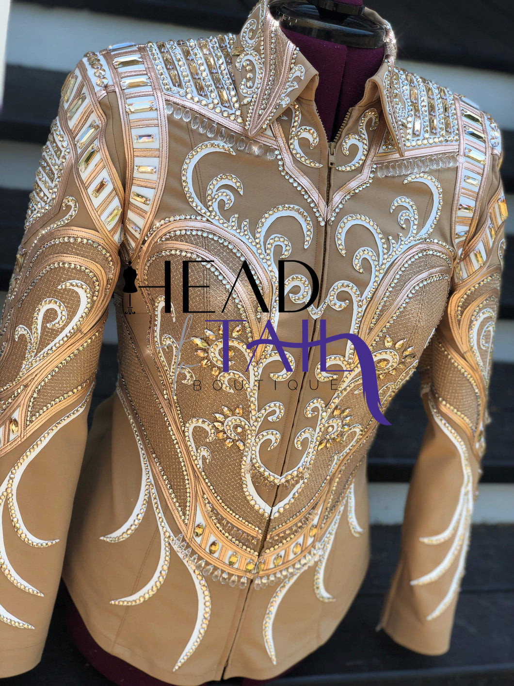 Unbridled Couture Tan & Champagne Showmanship Jacket + Pants - Medium/Large