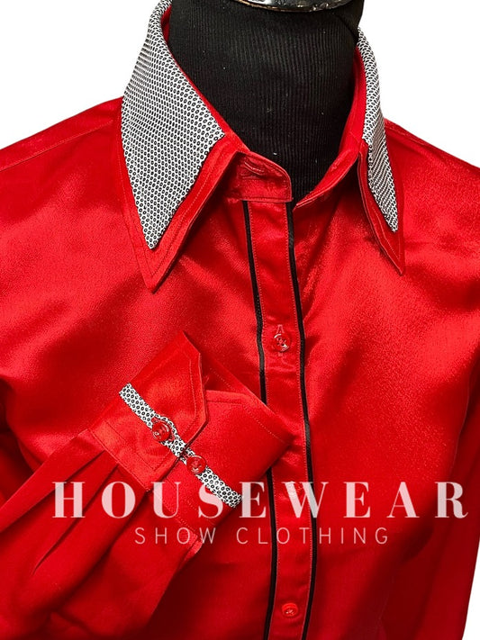 HouseWear Tailored Collection Silky Red with Black/White Print - X-Small