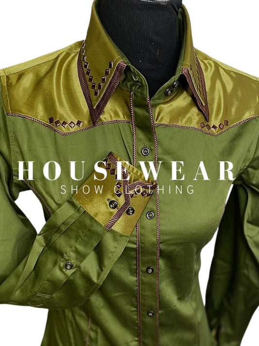 HouseWear Tailored Collection Deep Olive Green w/ Stud Detail - Small