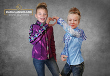 Load image into Gallery viewer, Kara Langeland Light Blue &amp; Purple w/ Sheer Sleeve &amp; Fringe Day Shirt - YOUTH
