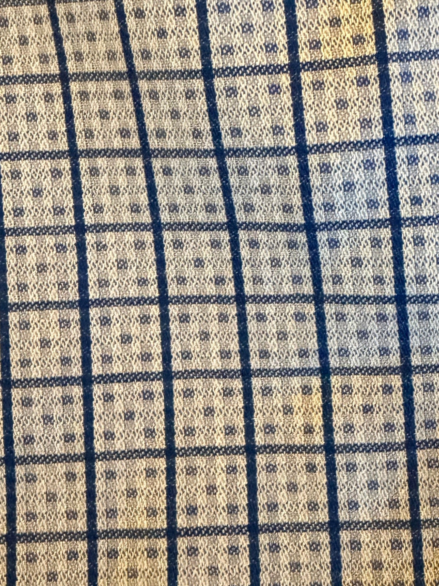 Boo Yah Light Blue Square Print Hunt Shirt with Navy Thick Stripe and Thick Navy Ribbon Piping Collars - Size 40