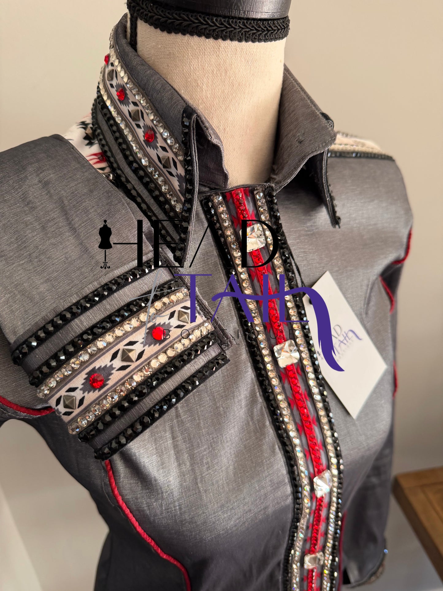 HorseShow Beauty Designs Grey Base w/ Red & Dust Aztec- X-Small
