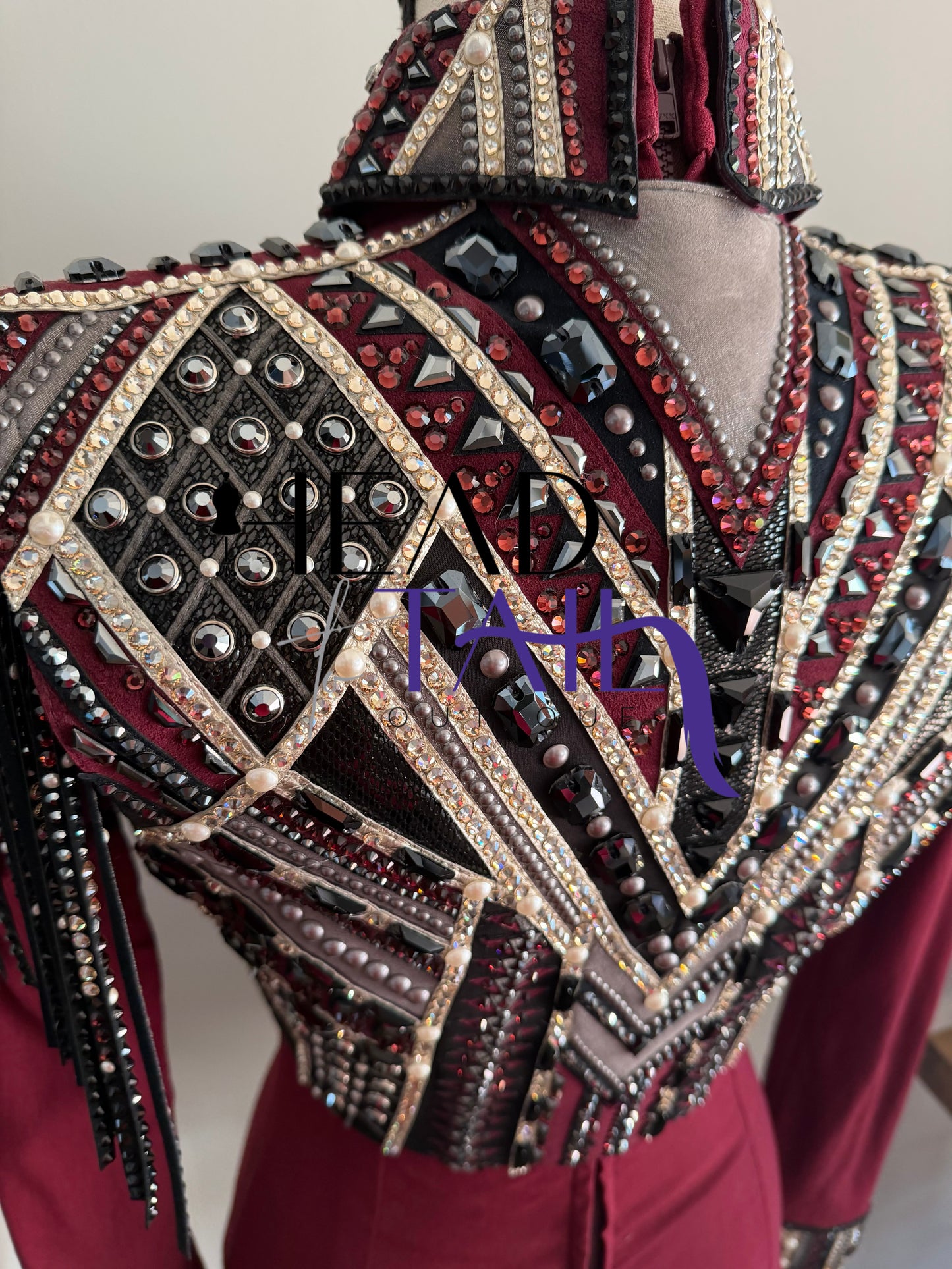 Lindsey James Show Clothing Merlot, Charcoal, Silver & Gold Shirt & Bolero- X-Small/Small