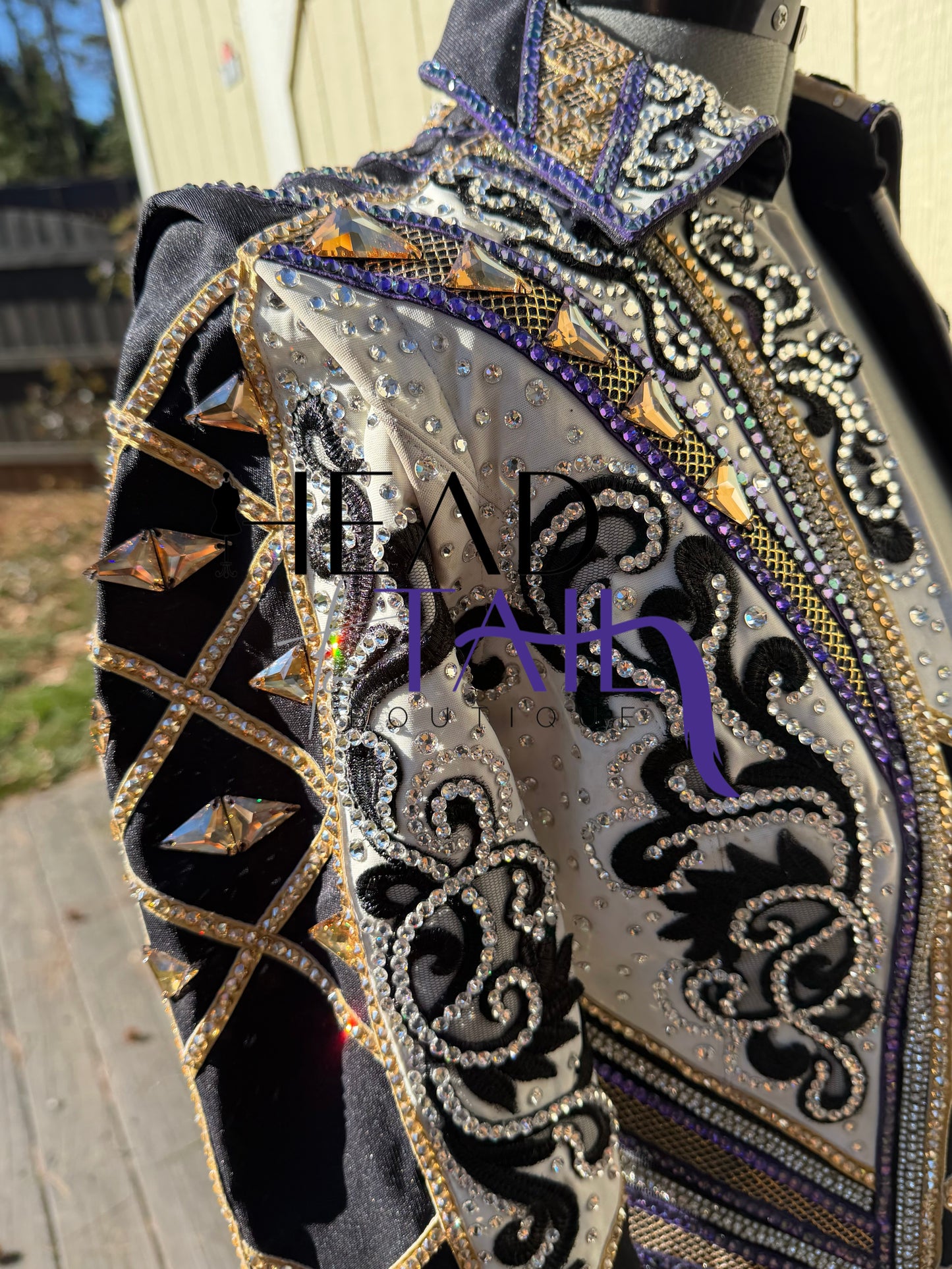 Unbridled Couture Black, White, Purple & Gold Showmanship Jacket (& vest) - Medium