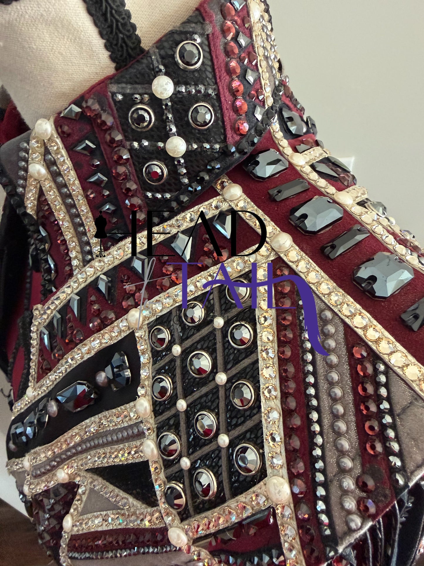 Lindsey James Show Clothing Merlot, Charcoal, Silver & Gold Shirt & Bolero- X-Small/Small