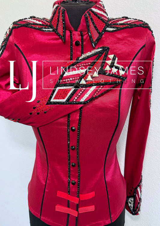 Lindsey James Red, Black & White  - Unique Sleeve Design - Small