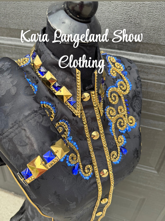 Kara Langeland Black Floral Print Base, Royal & Gold Day Shirt - Medium/Large