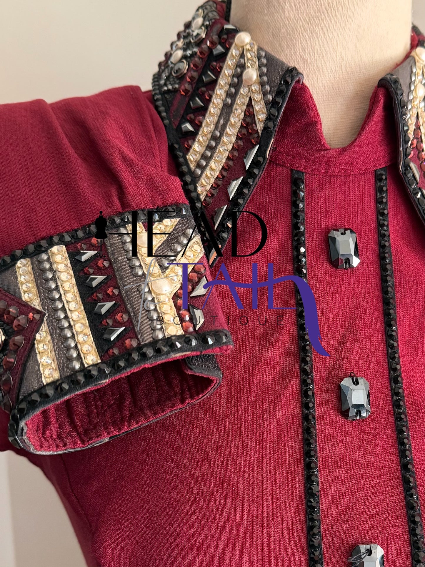 Lindsey James Show Clothing Merlot, Charcoal, Silver & Gold Shirt & Bolero- X-Small/Small