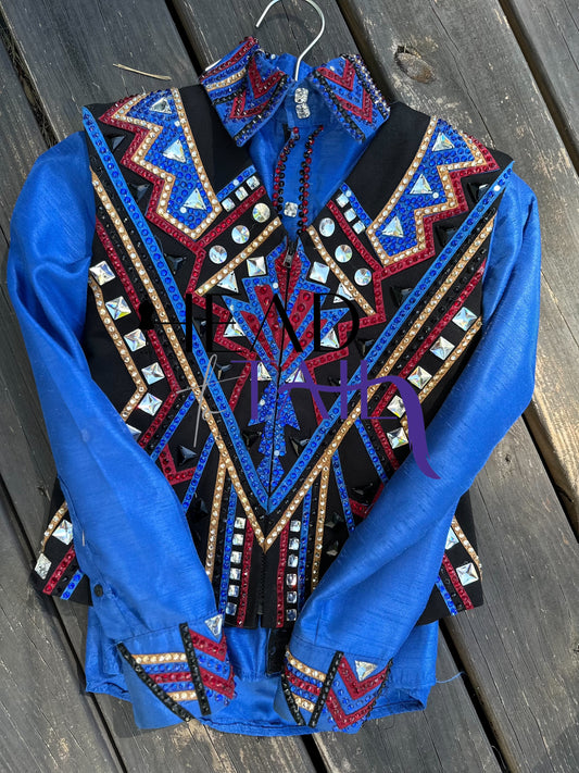 One of a kind Royal Blue, Red, Gold Vest Set - YOUTH - FINAL SALE