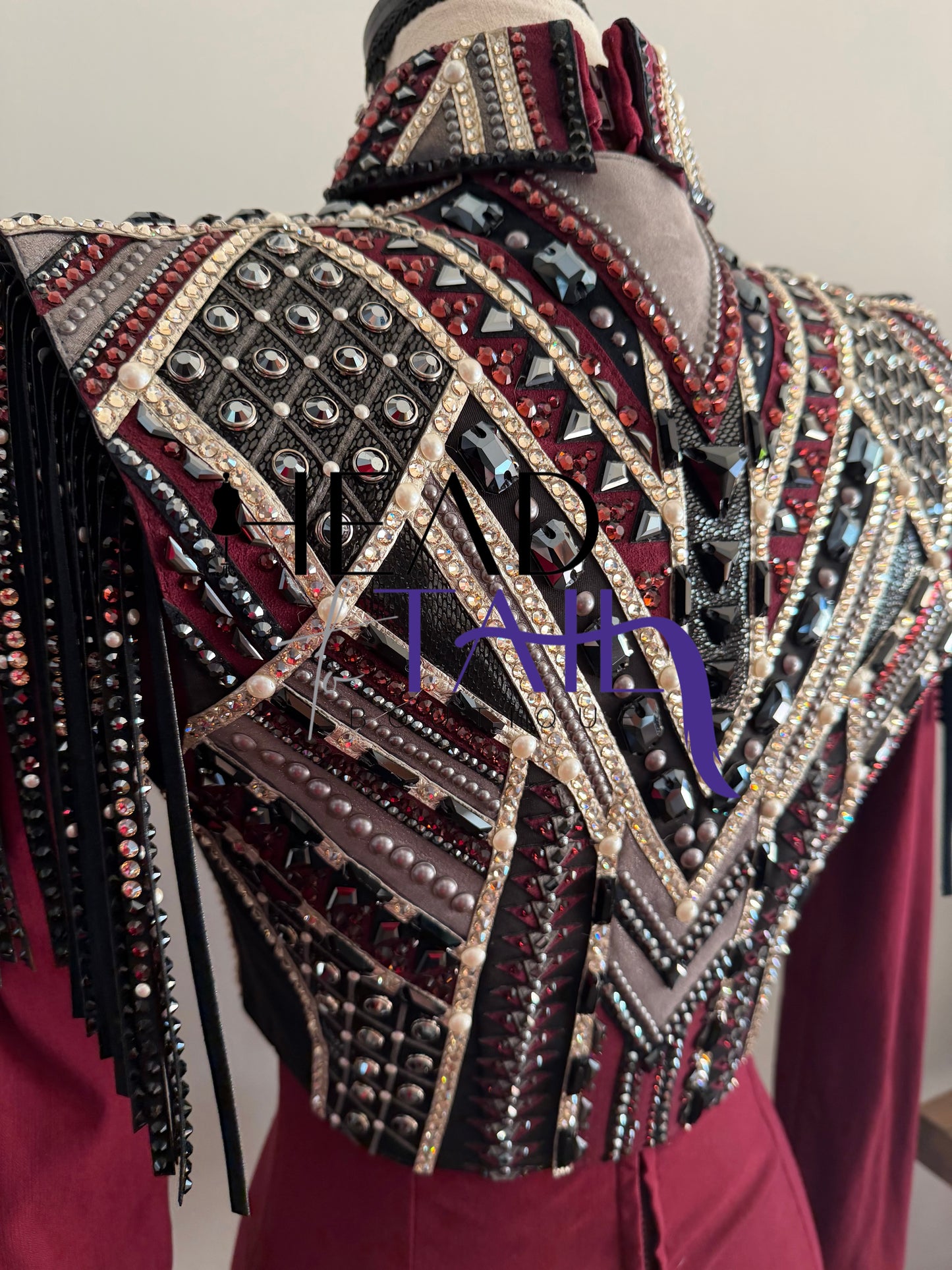 Lindsey James Show Clothing Merlot, Charcoal, Silver & Gold Shirt & Bolero- X-Small/Small