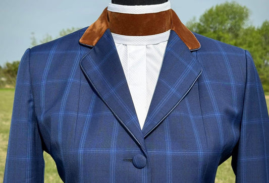 Boo Yah Blue Plaid with Camel Velvet & Blue Piping - Size 12