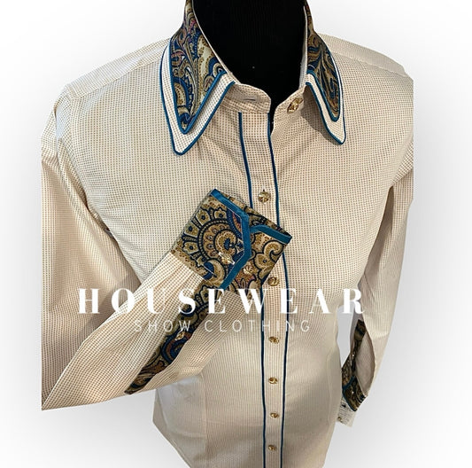 HouseWear Tailored Collection Gold Print with Teal Blue - Small