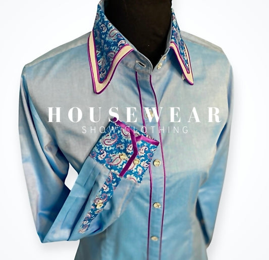 HouseWear Tailored Collection Light Blue with Paisley Print and Purple - Small