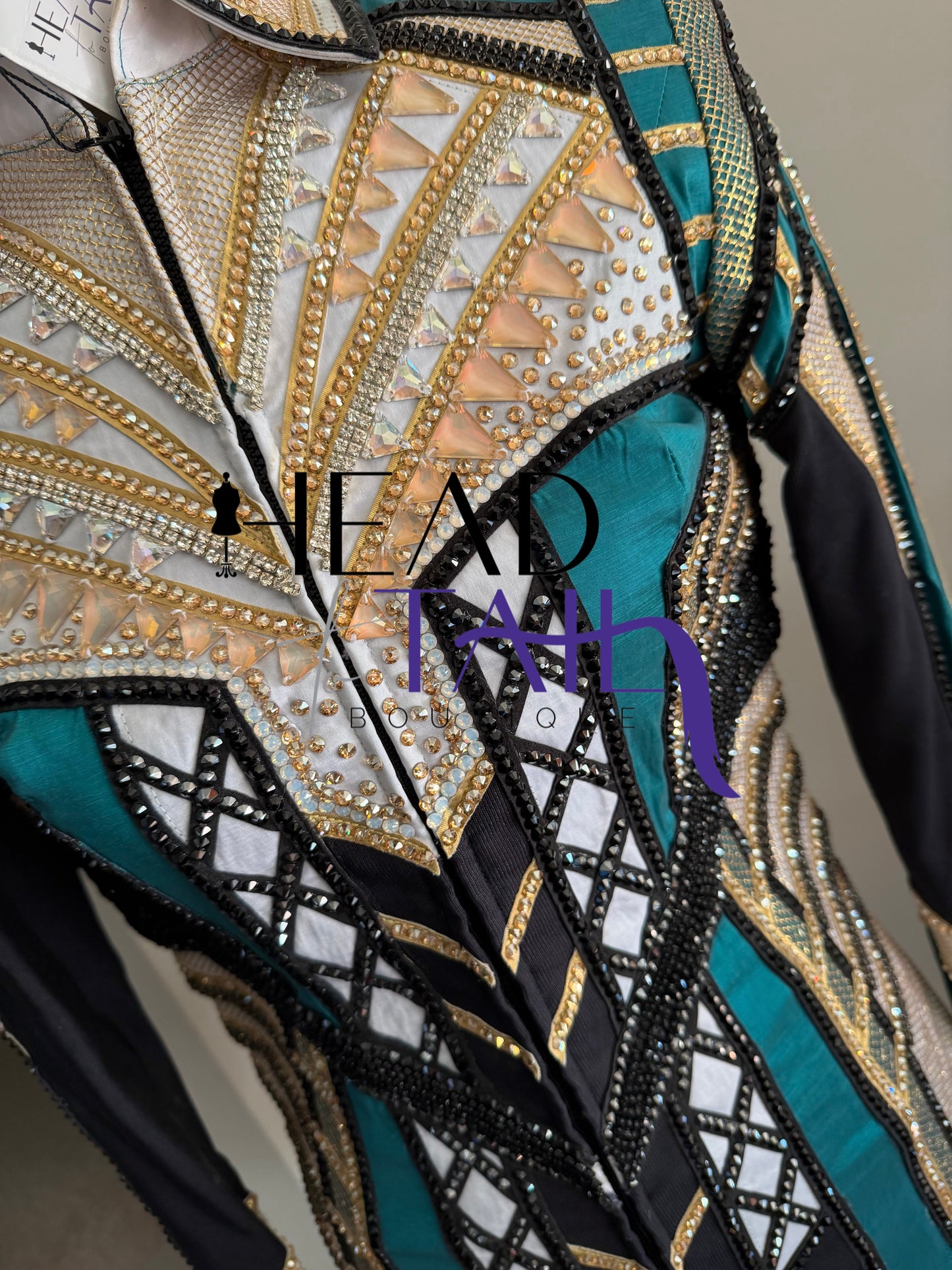 Unbridled Couture Teal, Gold & White Showmanship Jacket - X-Small/Small