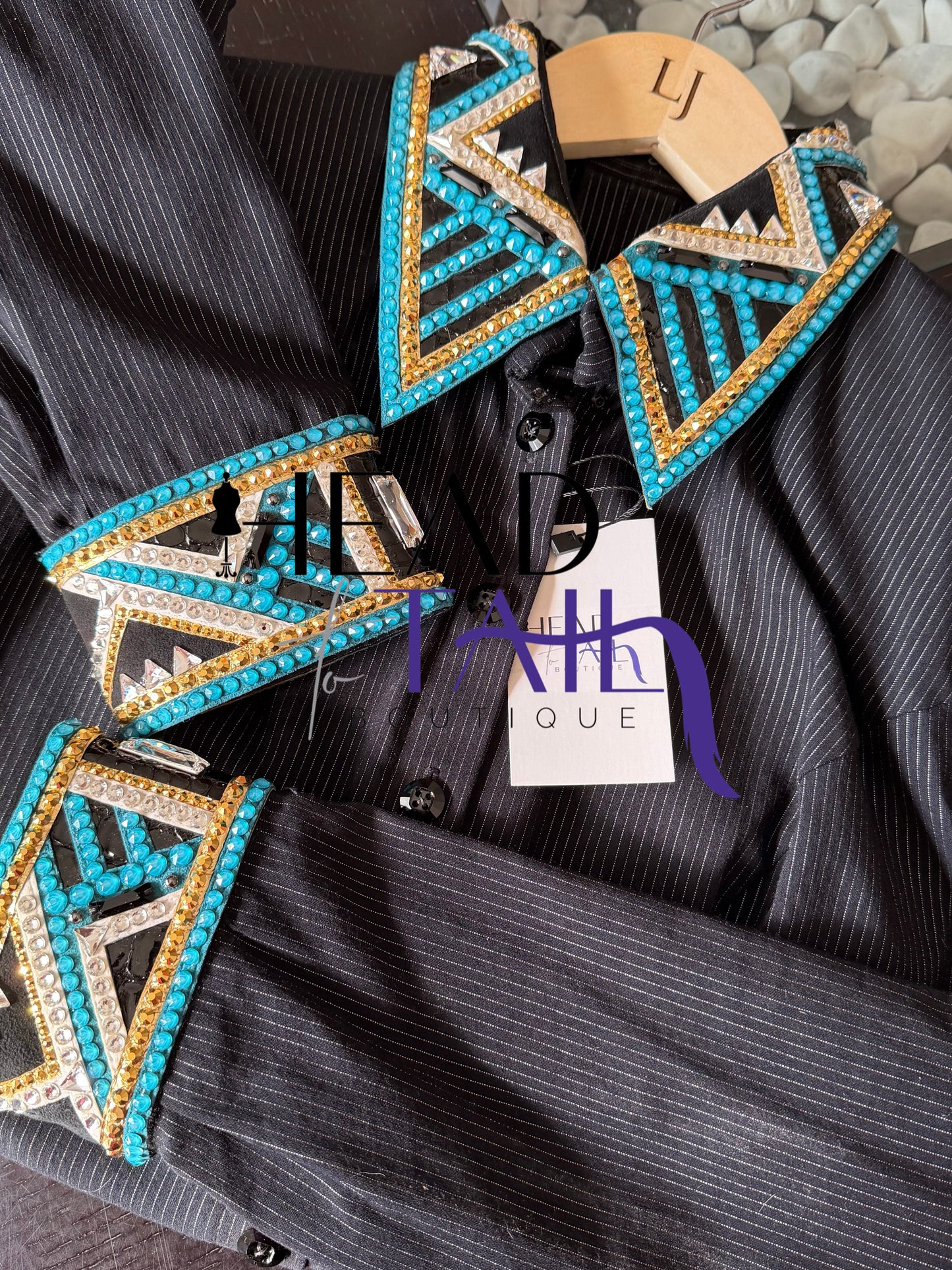 Lindsey James Black Pinstripe w/ Turquoise & Gold Accents - X-Large