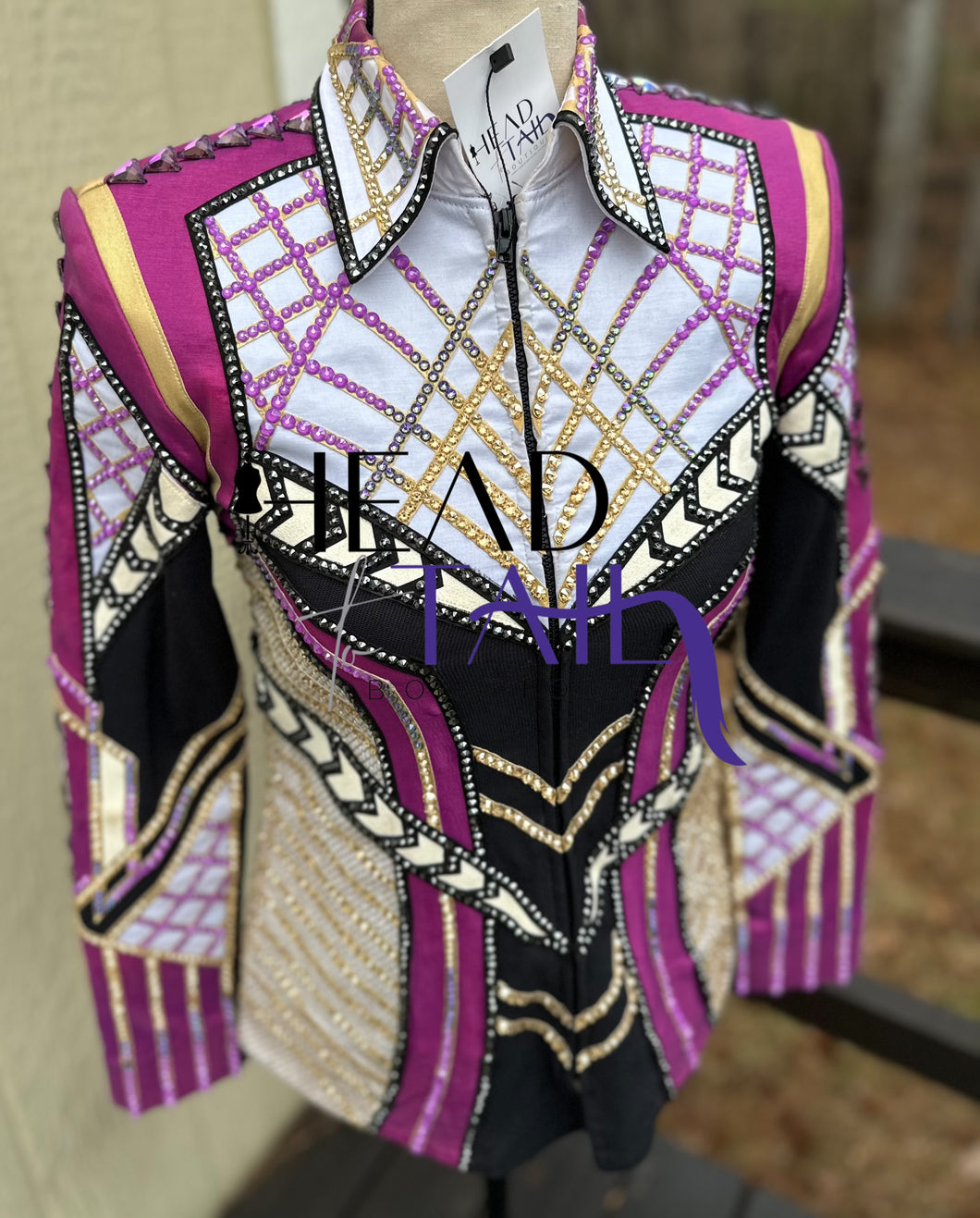 Unbridled Couture Showmanship, Horsemanship, Vest & Day Shirt Magenta Purple & Gold 4 Piece Set - YOUTH Large/ADULT XS