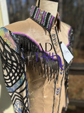 Load image into Gallery viewer, Unbridled Couture Champagne w/ Black Fringe Yoke &amp; Purple Multi Sequines- Medium
