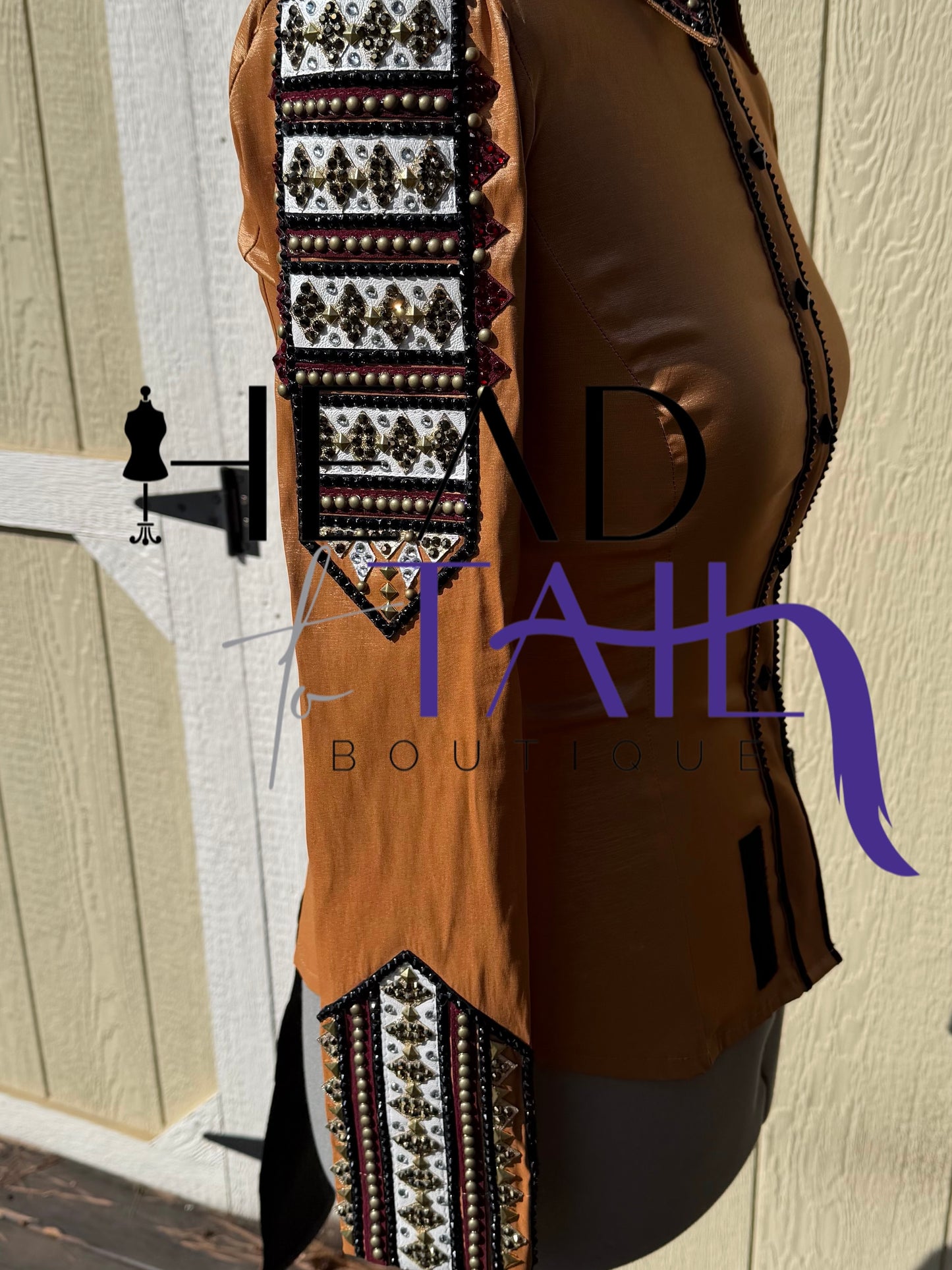 Sara Longworth Gold, Burgundy & White Shirt - Medium