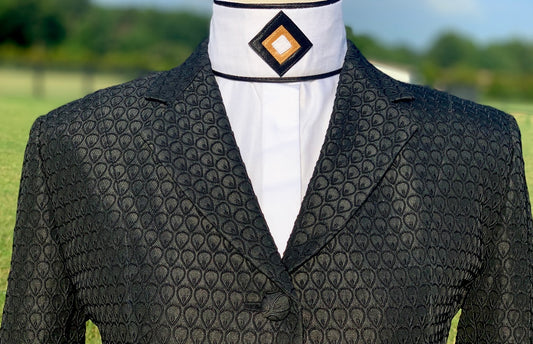 Boo Yah White Shirt with Black Ribbon Stripe and Black/Gold Open Diamond Collars - Size 32